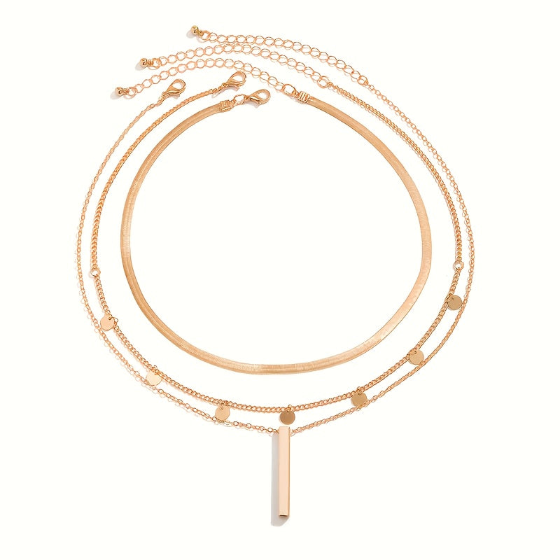 Collar Triple con Congante de Oro Gala Real - Bañado en oro de 18k