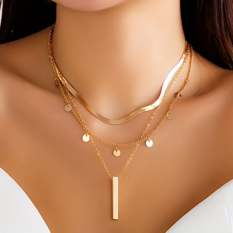 Collar Triple con Congante de Oro Gala Real - Bañado en oro de 18k