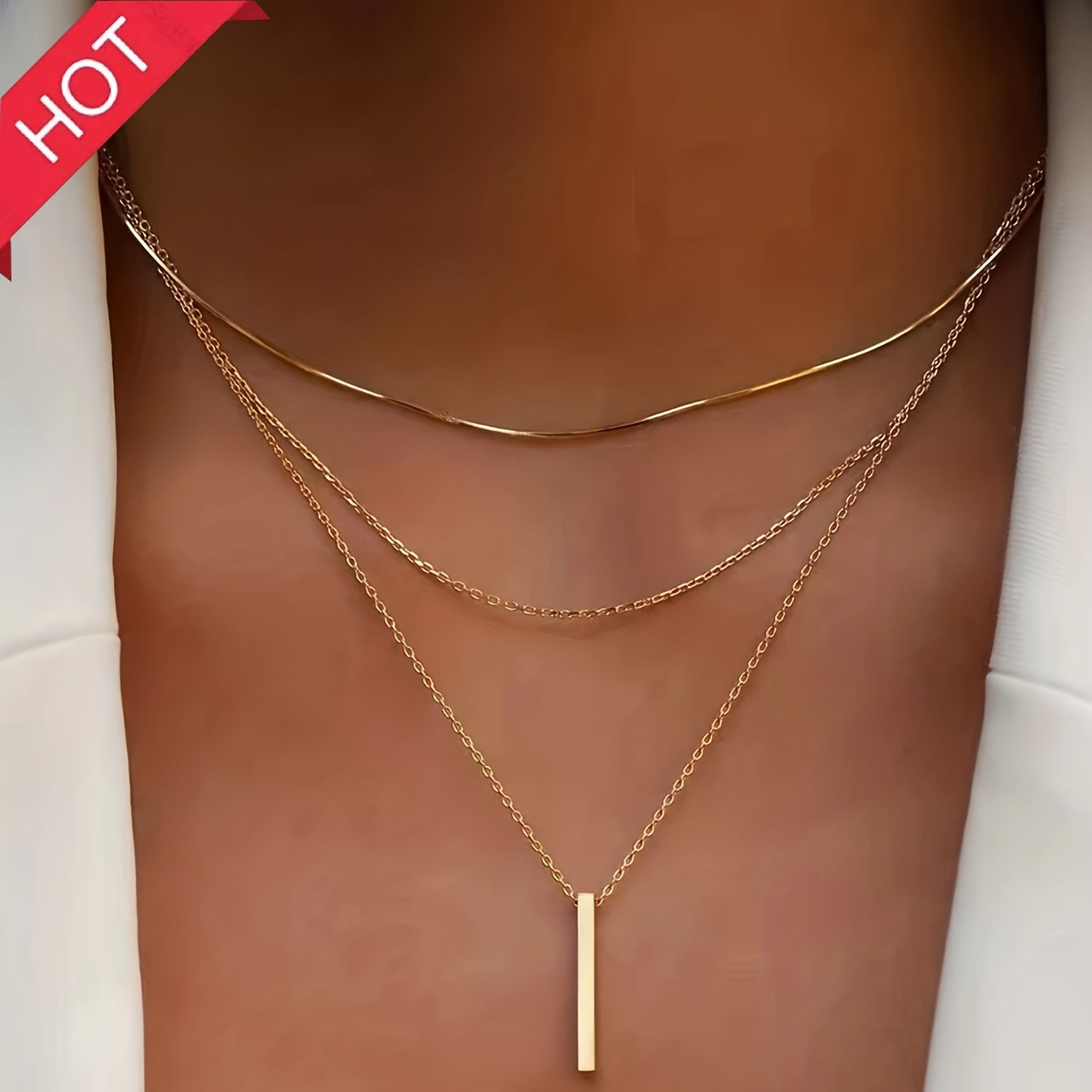 Collar Triple Y con Colgante Minimalista Euro – Bañado en oro de 18k