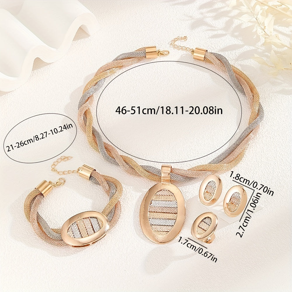Conjunto de Joyería Ovalada Tricolor Bañada en Oro de 18k