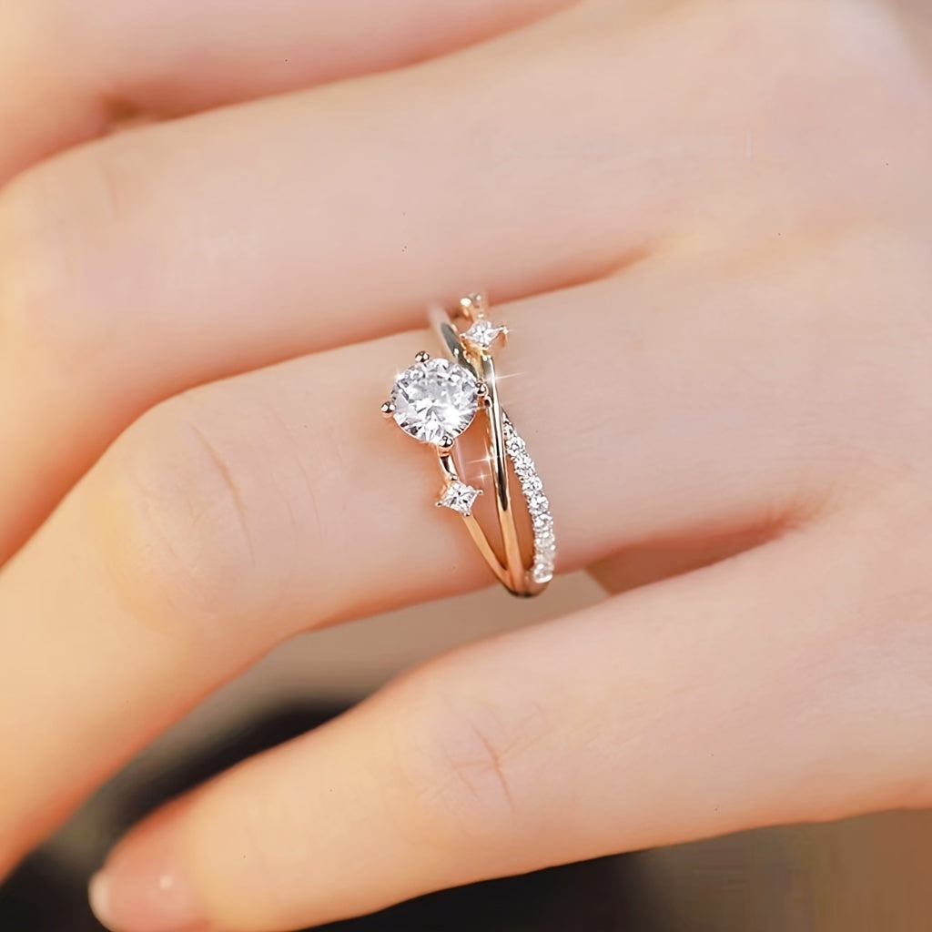 Anillo Ajustable con Circonias Alma Fina - Bañado en oro de 18k