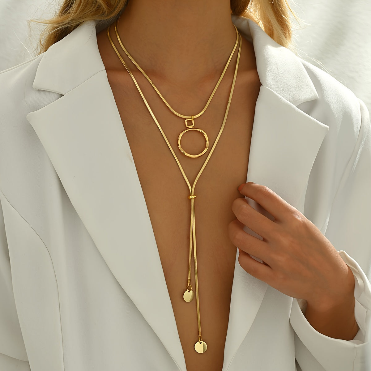 Collar Doble Y Con Colgante Elegancia Redondo - Bañado en oro de 18k