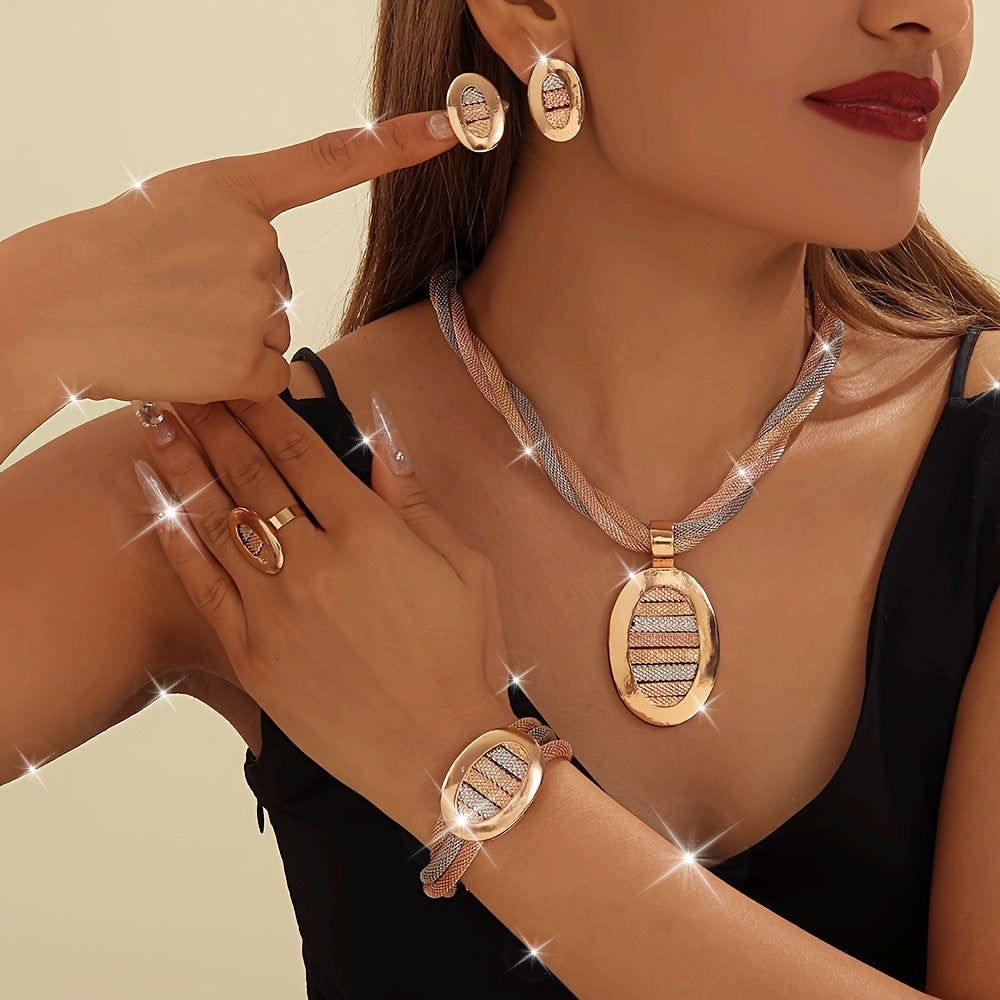 Conjunto de Joyería Ovalada Tricolor Bañada en Oro de 18k