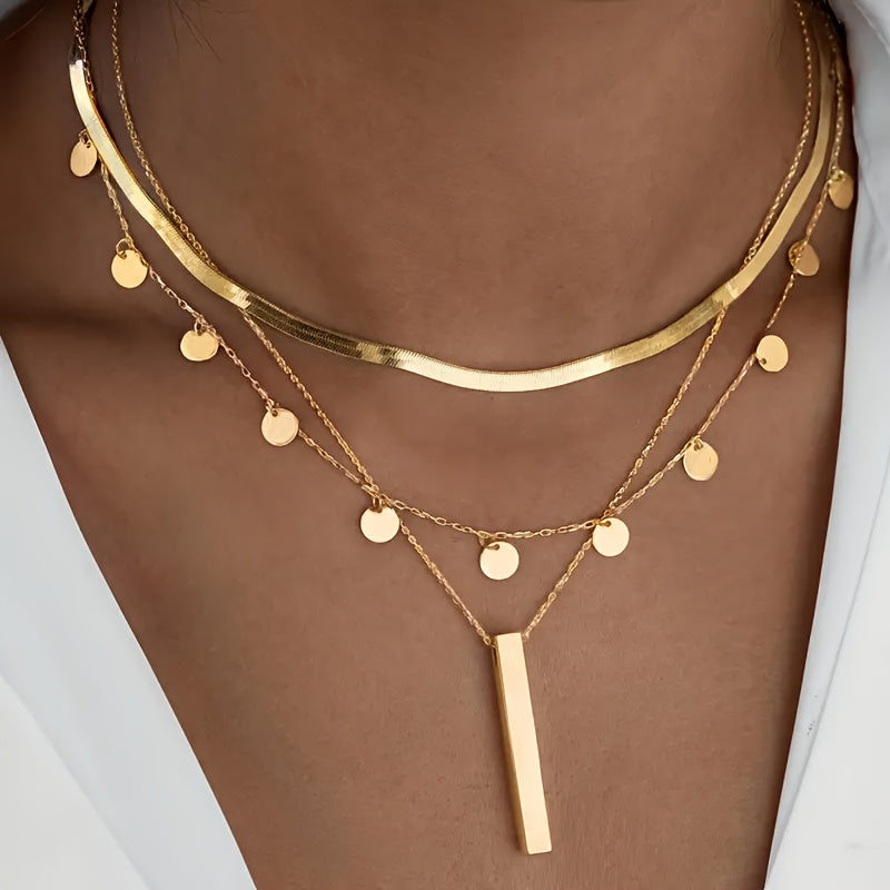 Collar Triple con Congante de Oro Gala Real - Bañado en oro de 18k