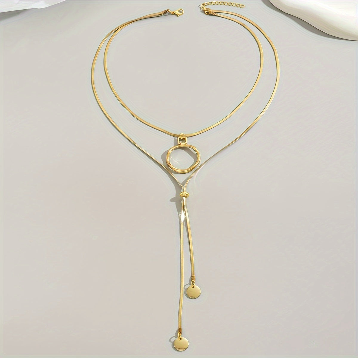 Collar Doble Y Con Colgante Elegancia Redondo - Bañado en oro de 18k