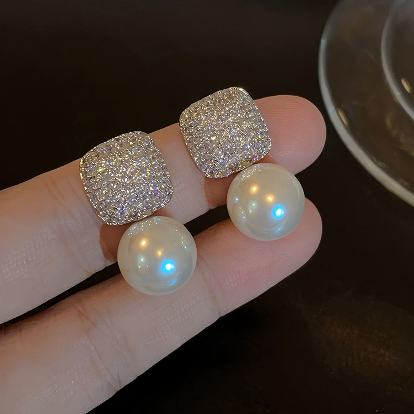 Aretes de Circonia con Colgante de Perlas Imperial