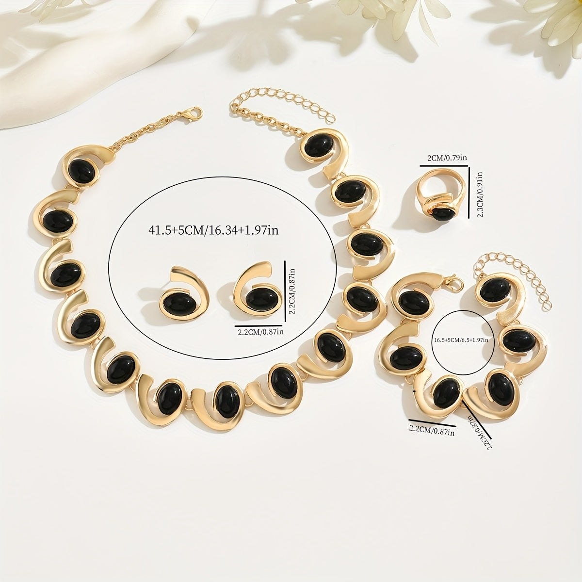 Conjunto de Joyería Negra y Oro Geométrico Bañado en Oro de 18k