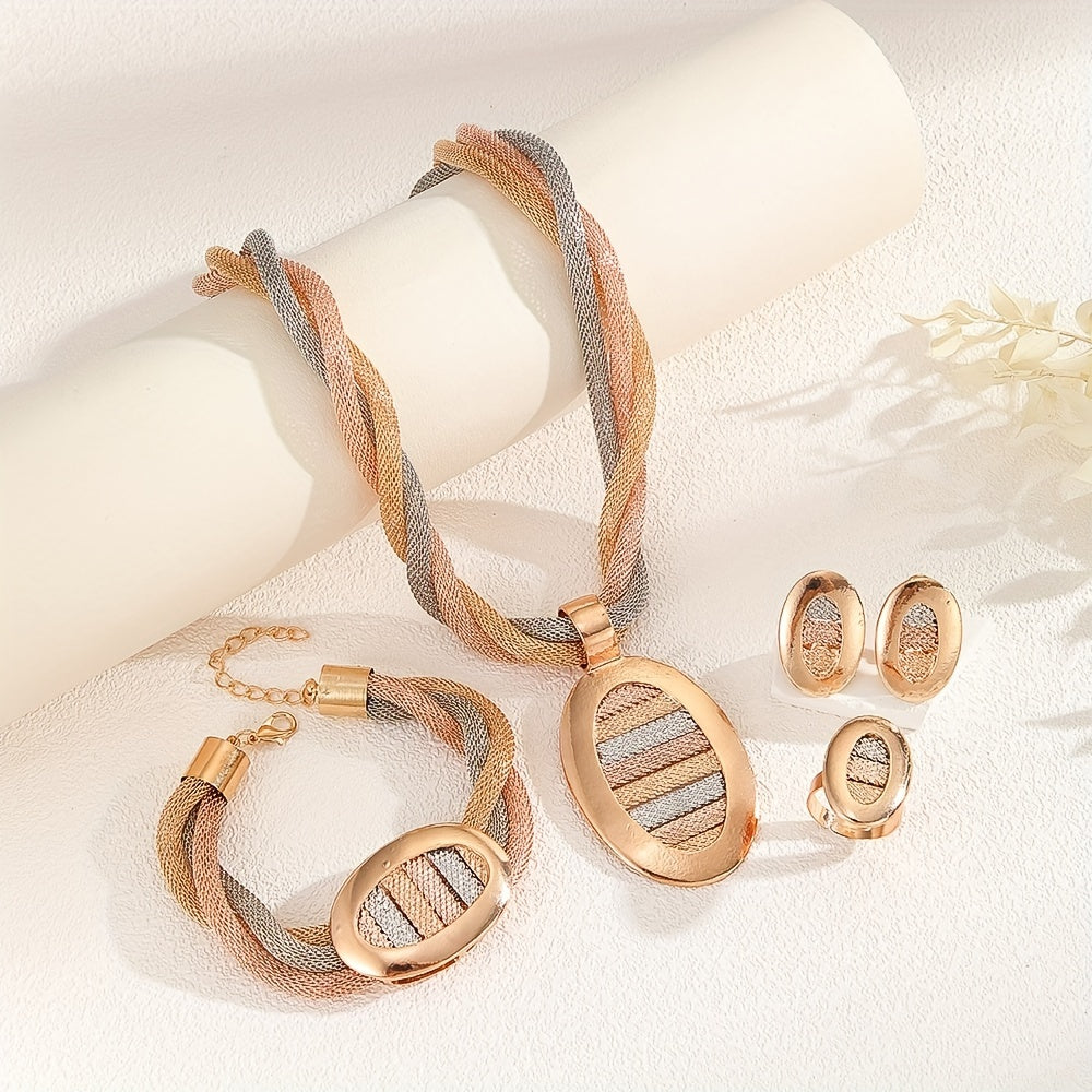 Conjunto de Joyería Ovalada Tricolor Bañada en Oro de 18k