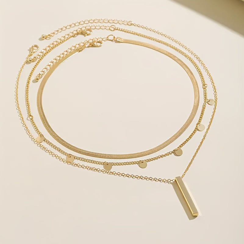 Collar Triple con Congante de Oro Gala Real - Bañado en oro de 18k