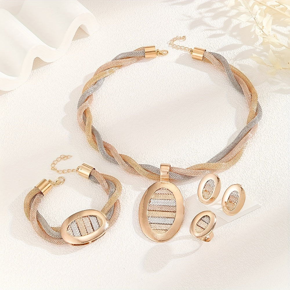 Conjunto de Joyería Ovalada Tricolor Bañada en Oro de 18k