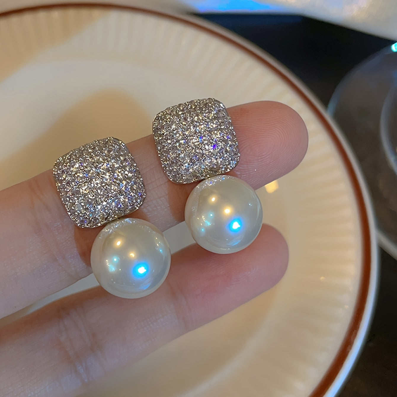 Aretes de Circonia con Colgante de Perlas Imperial