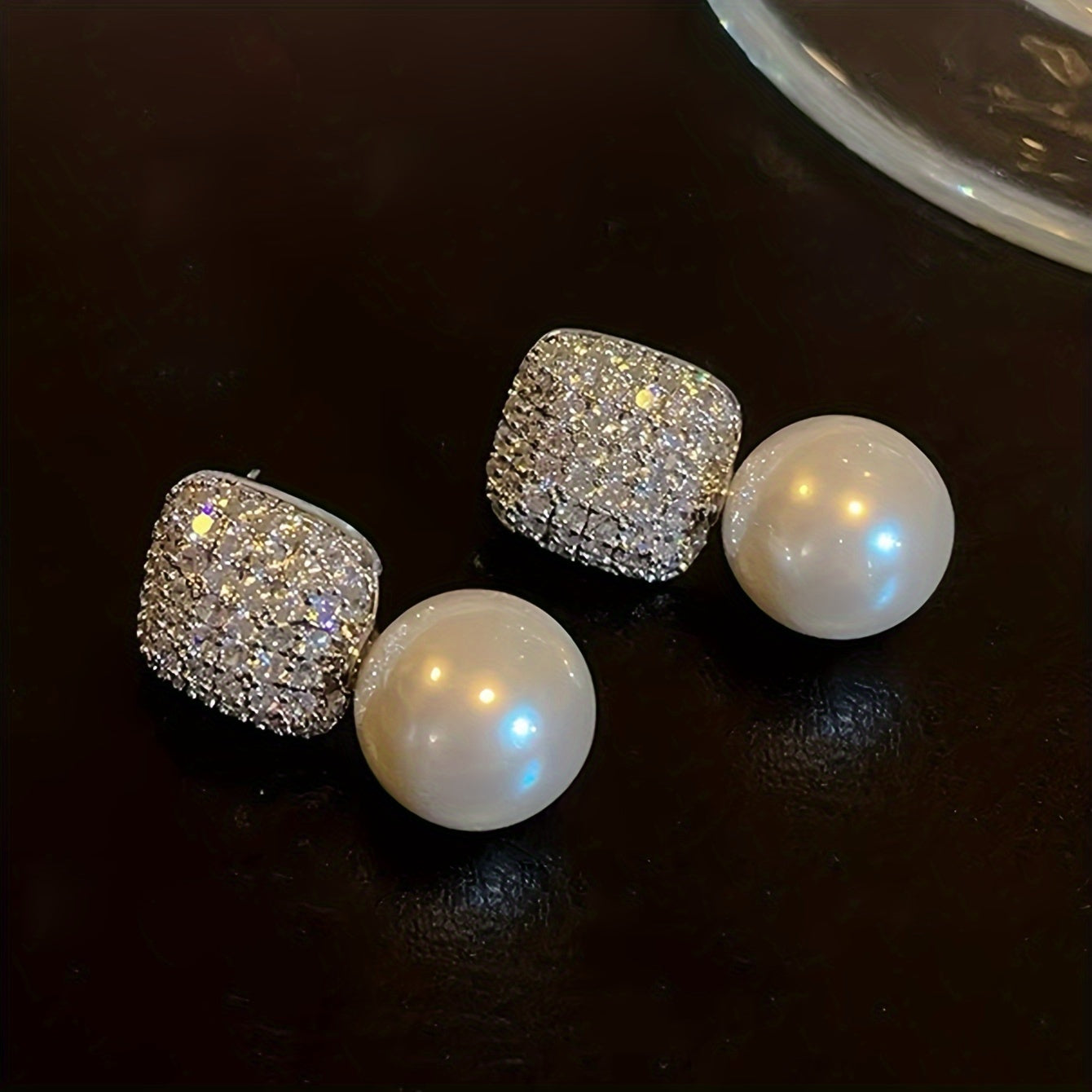 Aretes de Circonia con Colgante de Perlas Imperial