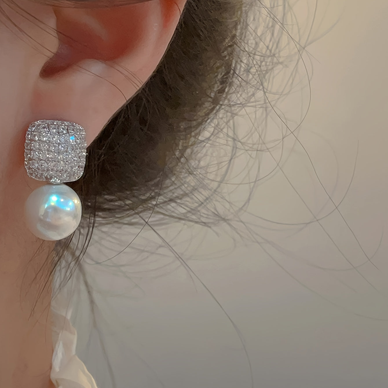 Aretes de Circonia con Colgante de Perlas Imperial
