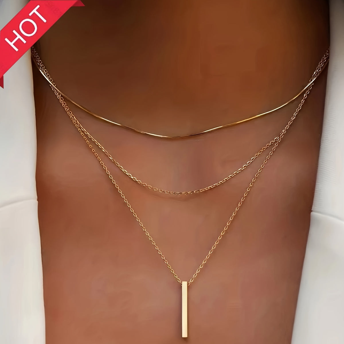Collar Triple Y con Colgante Minimalista Euro – Bañado en oro de 18k