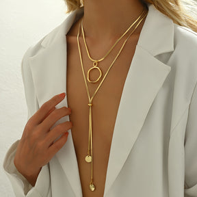 Collar Doble Y Con Colgante Elegancia Redondo  - Bañado en oro de 18k
