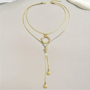 Collar Doble Y Con Colgante Elegancia Redondo  - Bañado en oro de 18k