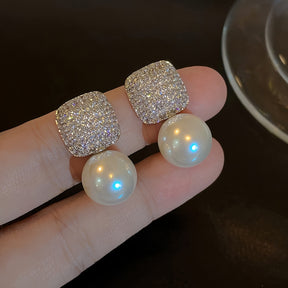 Aretes de Circonia con Colgante de Perlas Imperial