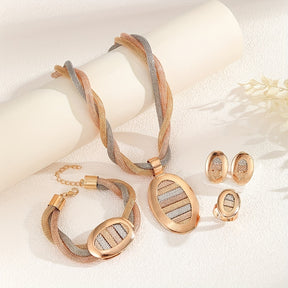 Conjunto de Joyería Ovalada Tricolor Bañada en Oro de 18k