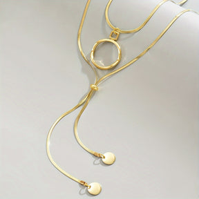 Collar Doble Y Con Colgante Elegancia Redondo  - Bañado en oro de 18k