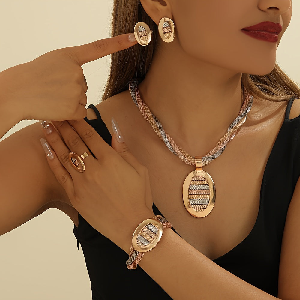 Conjunto de Joyería Ovalada Tricolor Bañada en Oro de 18k