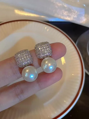 Aretes de Circonia con Colgante de Perlas Imperial
