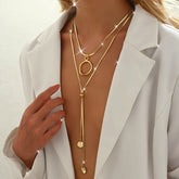 Collar Doble Y Con Colgante Elegancia Redondo  - Bañado en oro de 18k