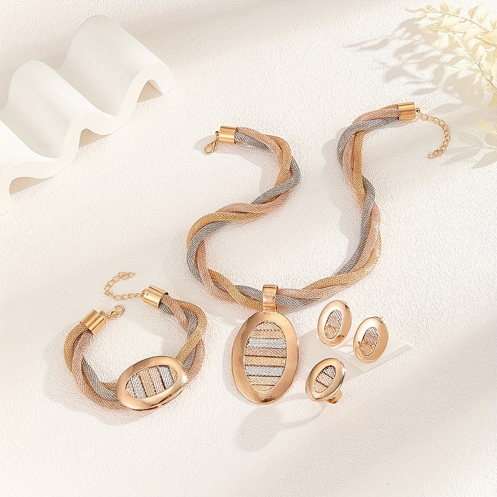 Conjunto de Joyería Ovalada Tricolor Bañada en Oro de 18k