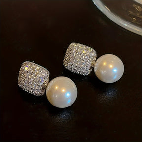 Aretes de Circonia con Colgante de Perlas Imperial