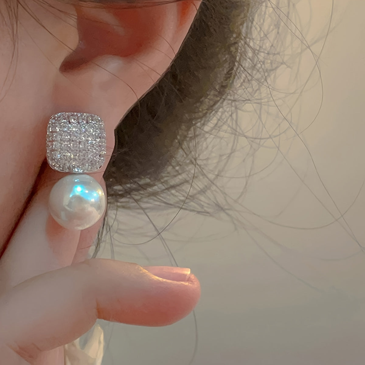 Aretes de Circonia con Colgante de Perlas Imperial