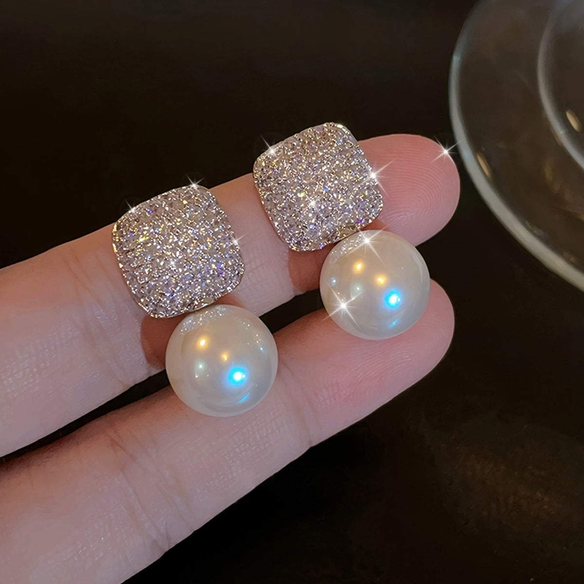 Aretes de Circonia con Colgante de Perlas Imperial