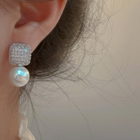 Aretes de Circonia con Colgante de Perlas Imperial